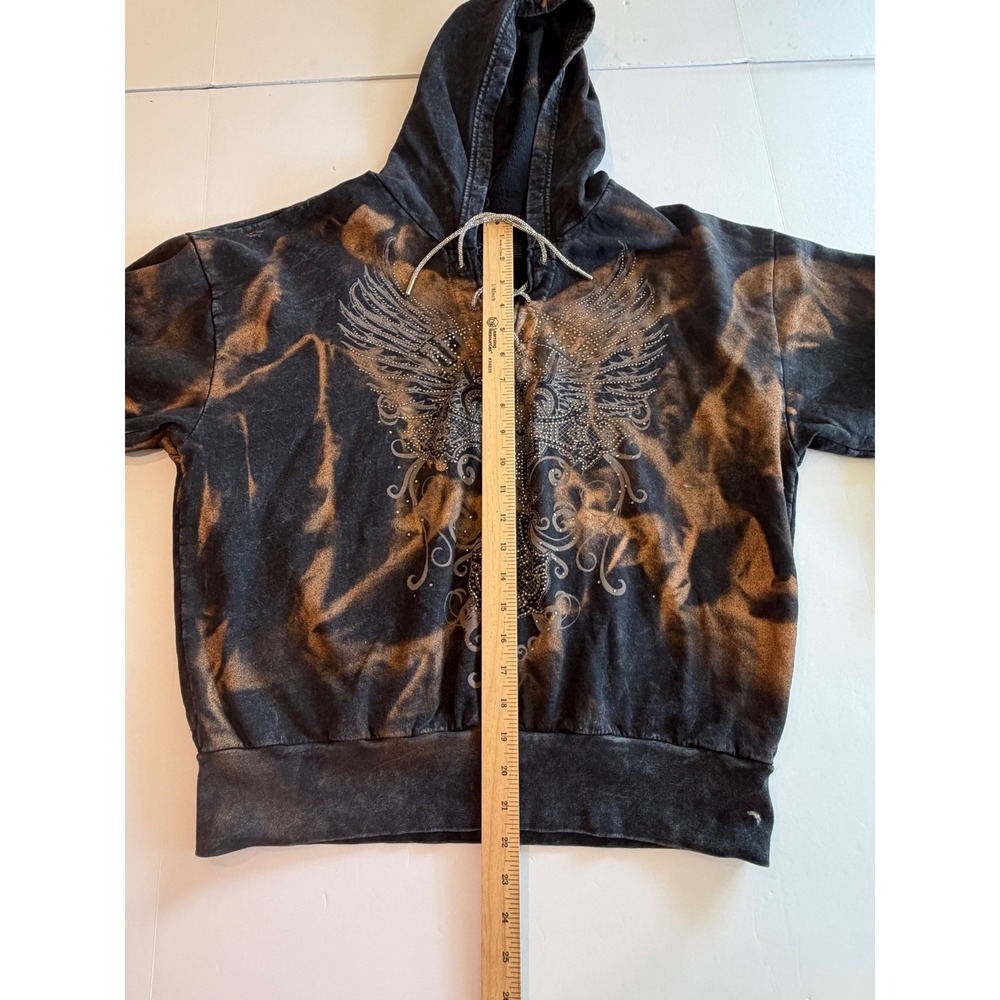 Affliction Live Fast Hoodie Womens XL Black Copper Acid Wash Rhinestone Lace Up - Picture 4 of 6